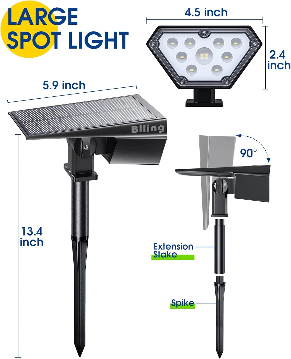 Biling Solar Spot Lights Outdoor, Bright 700 Lumen IP67 Waterproof Adjustable Landscape Lights for Patio Pathway Yard Garden Driveway Pool - Warm White (10 Pack)