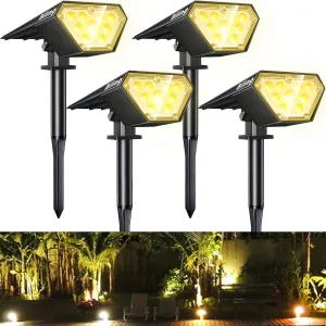 Biling Solar Spot Lights Outdoor, Bright 700 Lumen IP67 Waterproof Adjustable Solar Landscape Spotlights for House Tree Patio Pathway Yard Garden Driveway - Warm White(4 Pack)