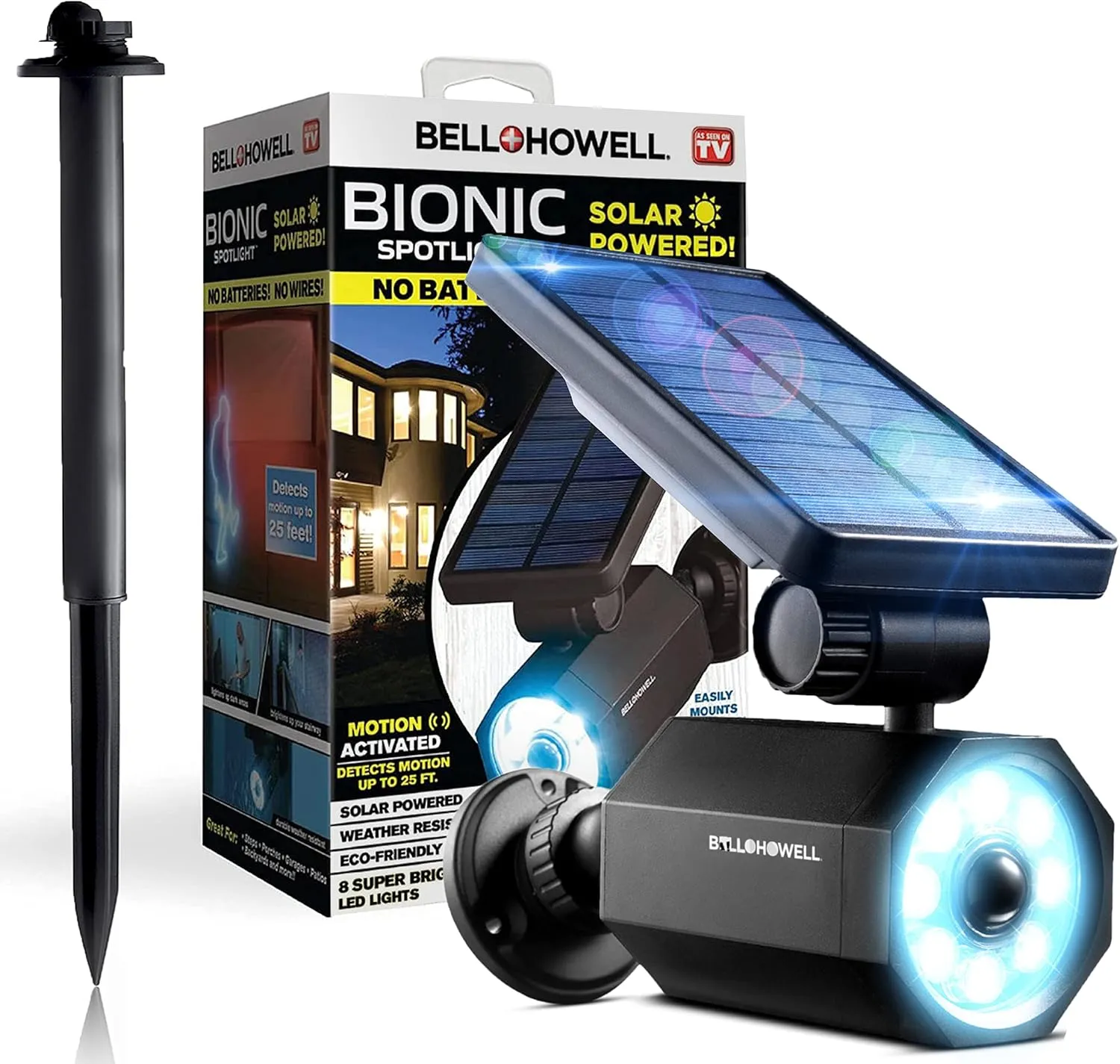 Bionic Spotlight Deluxe by Bell Howell Solar-Powered Spot Light 25 Feet Motion Sensor, Sun Panels, Waterproof Frost Resistant Patio, Yard and Outdoor Lighting As Seen On TV, Black…