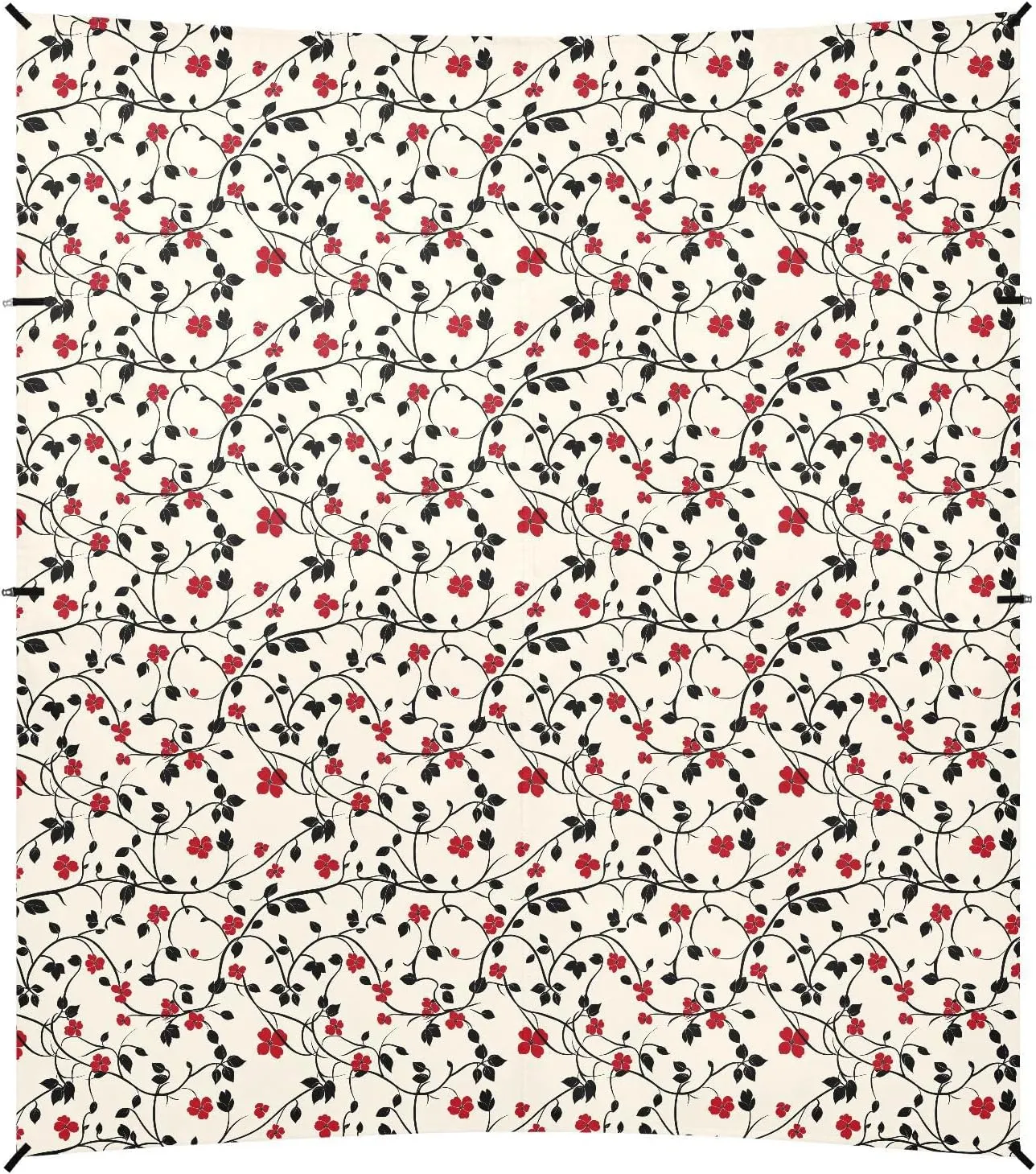 Black Brances Red Blooms Beach Cabana Tent UPF50  Protection Waterproof Sun Shade with Sand Shovel for Camping, Picnics, Backyard