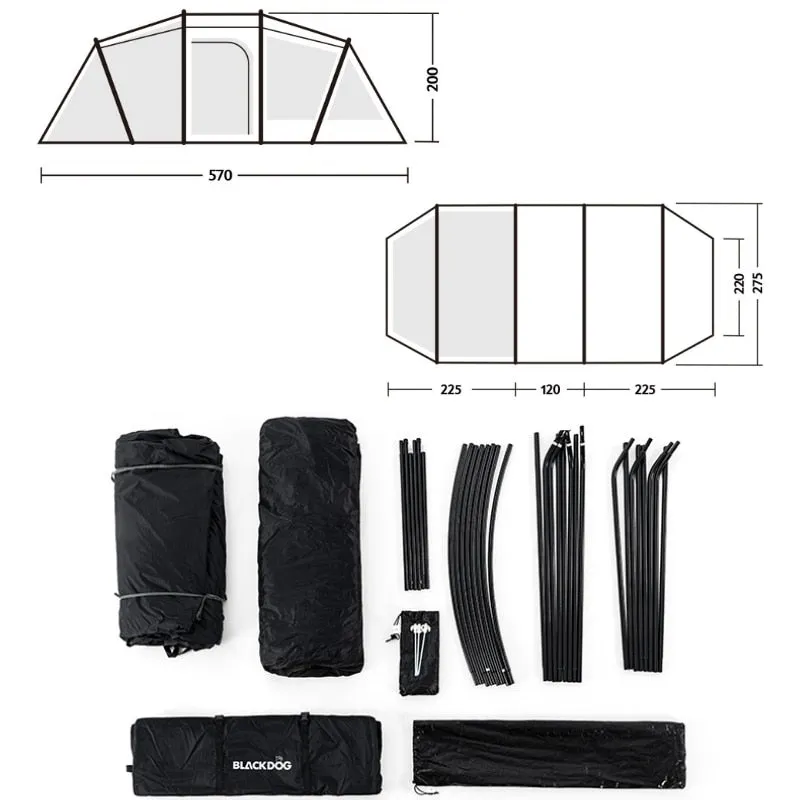 BLACKDOG Large Camping Tunnel Tent