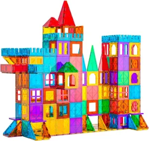Bmag 130PCS Magnetic Tiles Building Blocks, Clear 3D Magnet Blocks Construction Playboards for Kids Christmas Toy Gift for Toddlers, Educational STEM Preschool Toys for Boys Girls 3 4 5 6 7 8 9  years