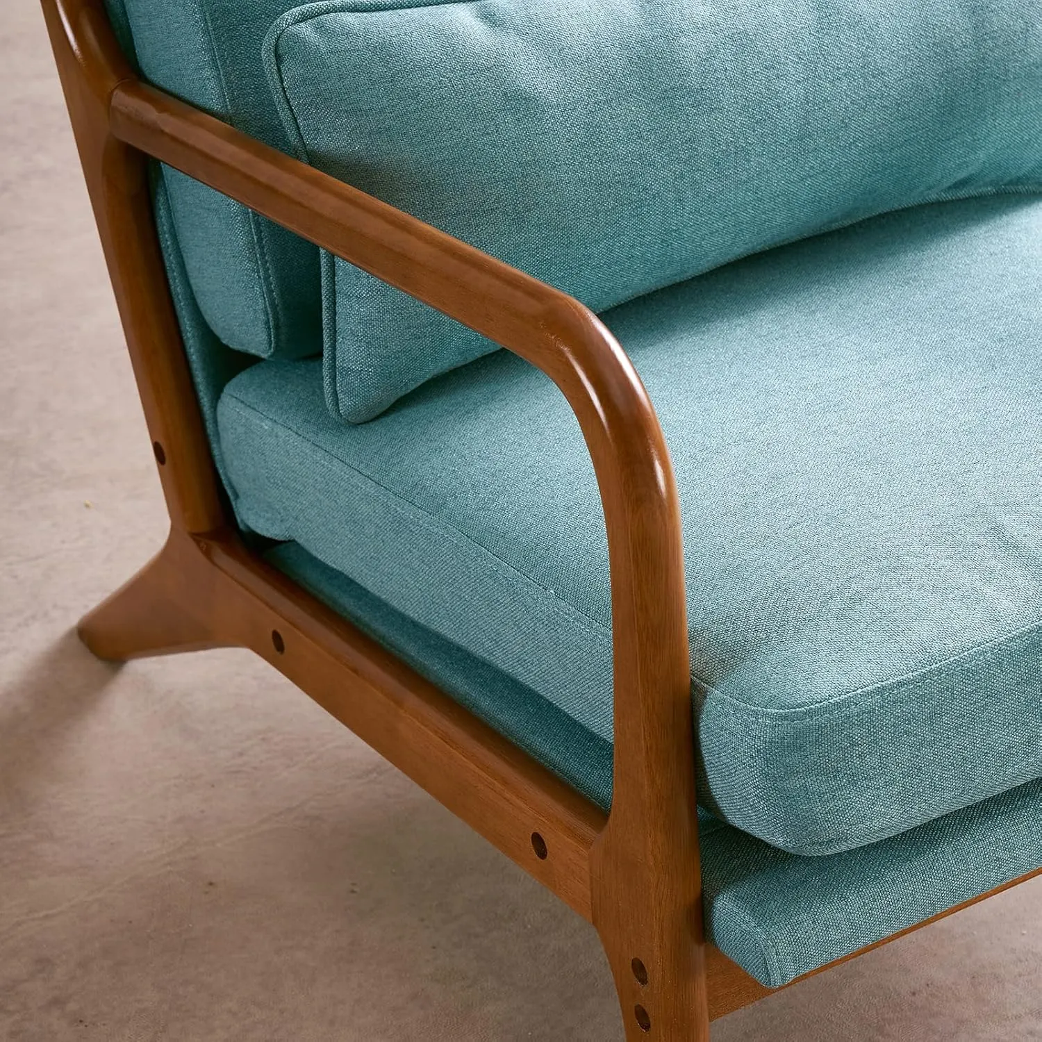 Bonnlo High Back LinenTeal Mid Century Modern Accent Chair, Soild Wood Padding Lounge Armchairs Side Sitting Chairs for Living Room, Bedroom, Guest Room