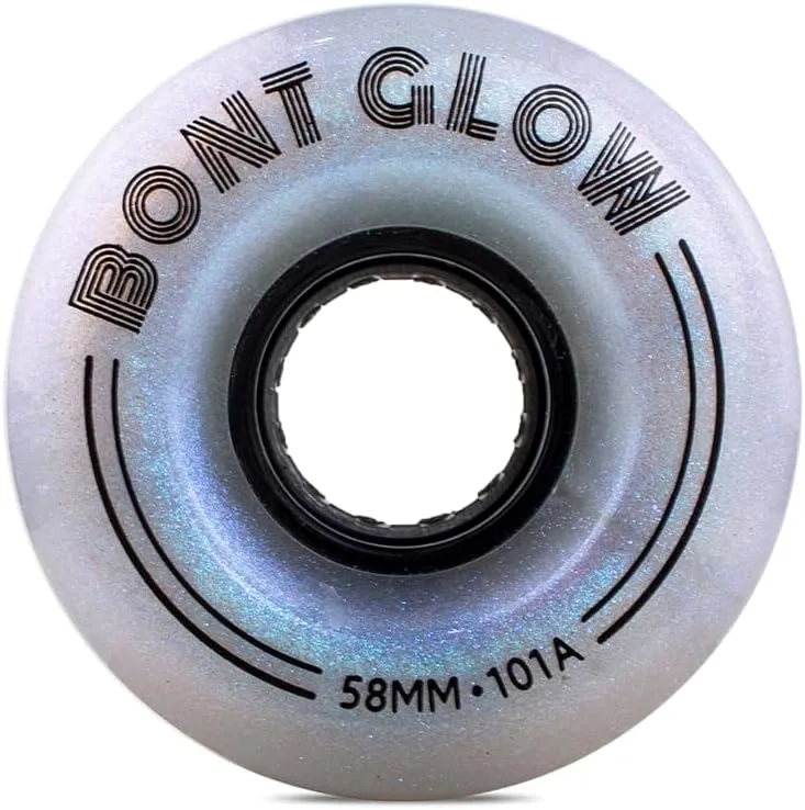 Bont Skates - Glow Light Up LED Indoor Roller Skate Wheels - Jam Shuffle Rhythm Skating - 58mm x 32mm 101A - Pack of 4 (Angelic Aqua)