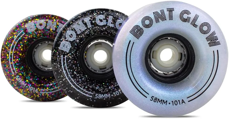 Bont Skates - Glow Light Up LED Indoor Roller Skate Wheels - Jam Shuffle Rhythm Skating - 58mm x 32mm 101A - Pack of 4 (Angelic Aqua)
