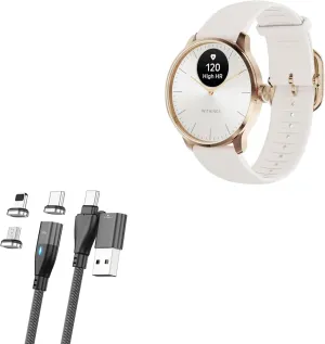 BoxWave Cable Compatible with Withings ScanWatch Light - MagnetoSnap PD AllCharge Cable (100W), Magnet Charging Braided USB Type-C Micro - Jet Black