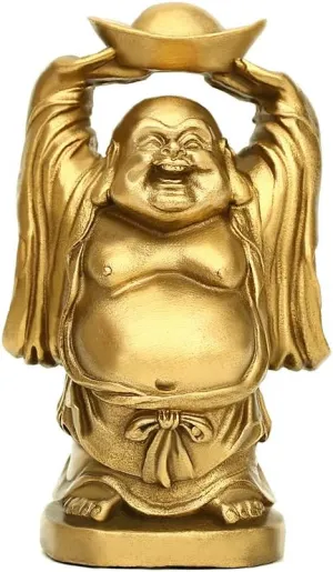 BRASSTAR Feng Shui Brass Ornament Laughing Buddha Statue Holding Ingot Money Bag for Home Office Decorative Figurine Attract Wealth PTZY067