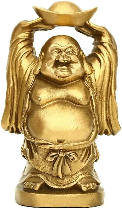 BRASSTAR Feng Shui Brass Ornament Laughing Buddha Statue Holding Ingot Money Bag for Home Office Decorative Figurine Attract Wealth PTZY067
