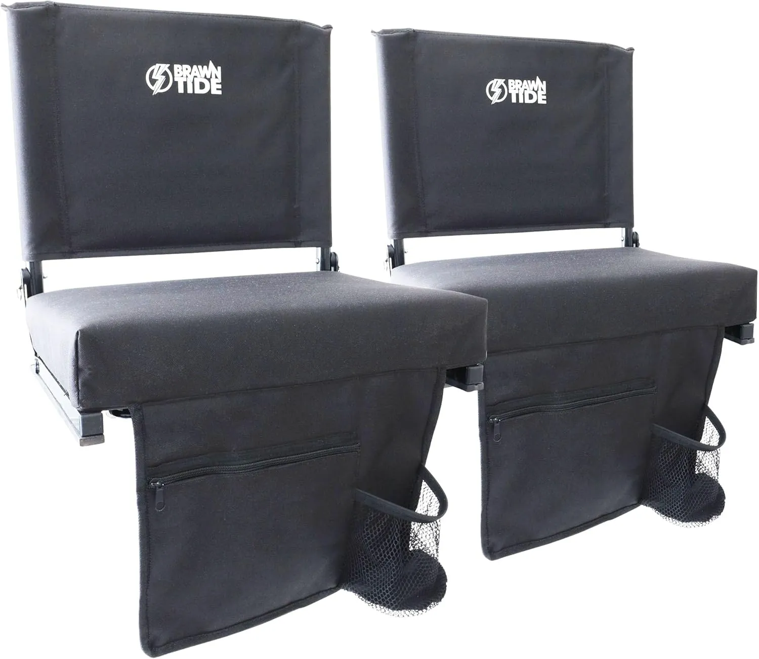 BRAWNTIDE Wide Stadium Seat - Extra Thick Cushion, Great Back Support, Lightweight Chair, Multiple Storage Pockets, Compact, Ideal for Sporting Events