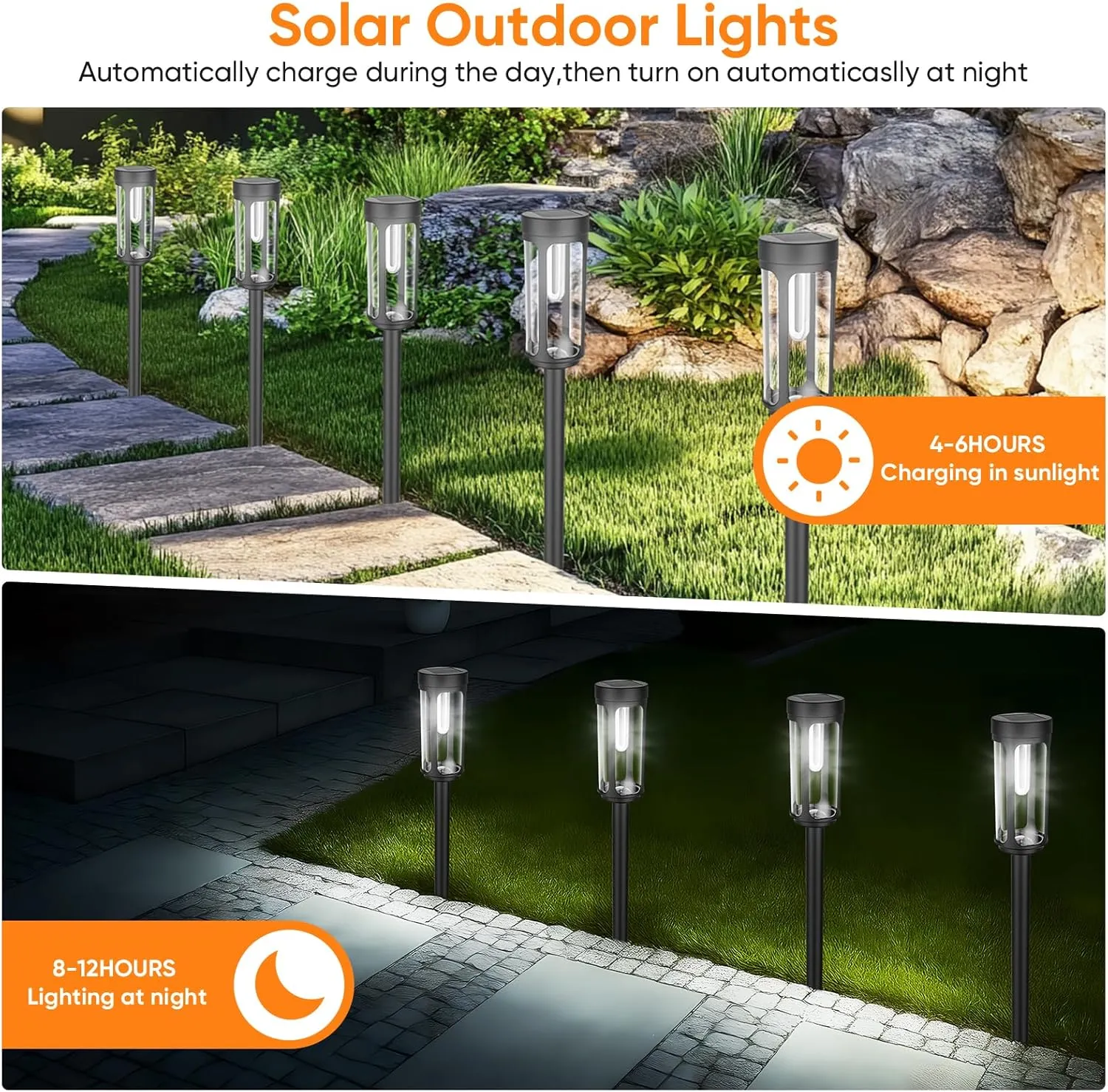 Bright Solar Pathway Lights Outdoor, 8 Pack Solar Powered Garden Lights Waterproof, Auto On/Off Yard Lawn Patio Walkway Driveway Decor Landscape Lighting White Lights