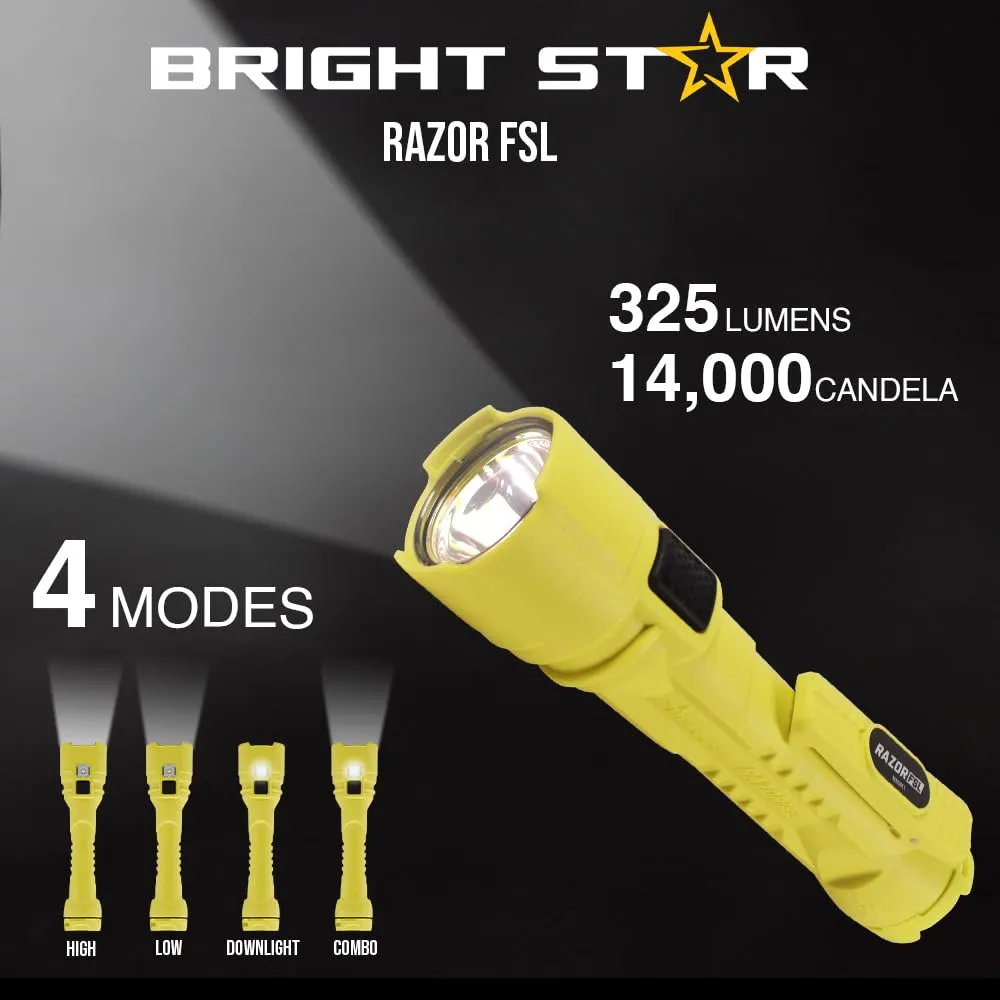 Bright Star Razor FSL Dual Light Magnetic LED Flashlight – 14,000 Candela, 10-Hour Runtime, USA-Made, Includes 3AA Batteries for Convenience