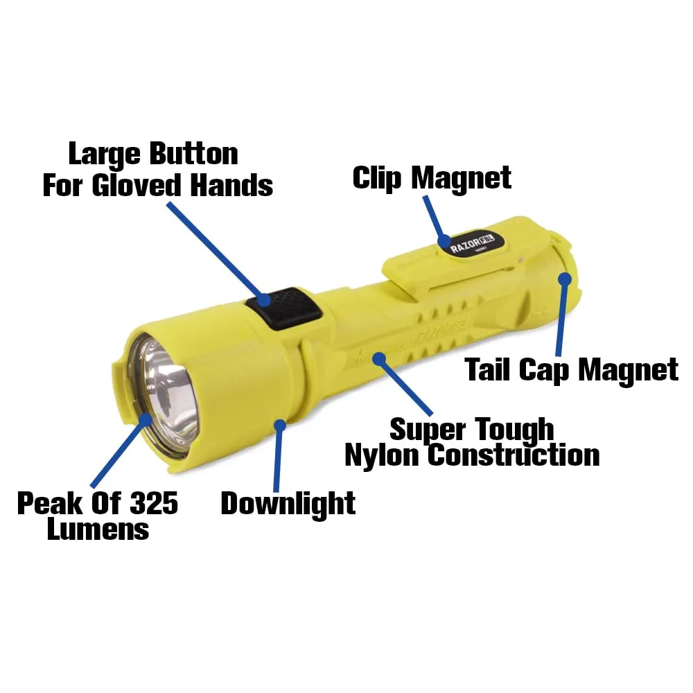 Bright Star Razor FSL Dual Light Magnetic LED Flashlight – 14,000 Candela, 10-Hour Runtime, USA-Made, Includes 3AA Batteries for Convenience
