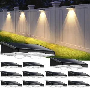 Brightever Solar Fence Lights Outdoor 12-Pack, Waterproof LED Solar Powered Deck Lights with 3 Modes (3000K/4500K/6500K) for Outside, Step, Stairs, Balcony, Yard, Patio, Walkway, Pathway, Railing