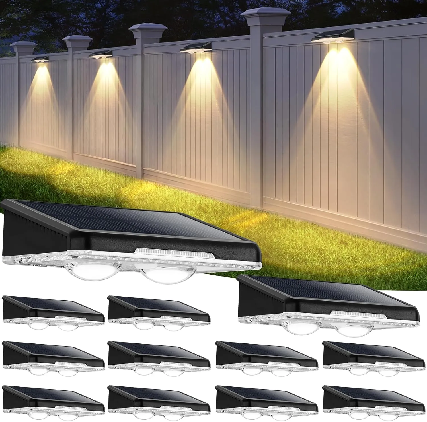 Brightever Solar Fence Lights Outdoor 12-Pack, Waterproof LED Solar Powered Deck Lights with 3 Modes (3000K/4500K/6500K) for Outside, Step, Stairs, Balcony, Yard, Patio, Walkway, Pathway, Railing