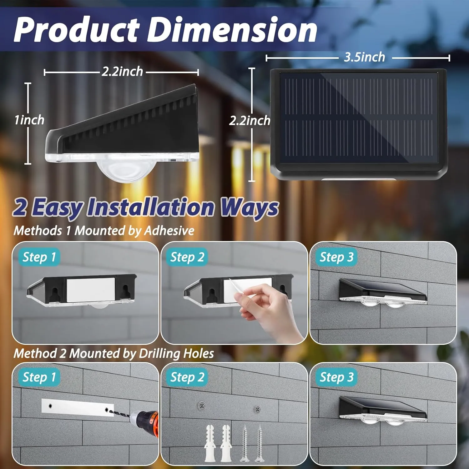 Brightever Solar Fence Lights Outdoor 12-Pack, Waterproof LED Solar Powered Deck Lights with 3 Modes (3000K/4500K/6500K) for Outside, Step, Stairs, Balcony, Yard, Patio, Walkway, Pathway, Railing