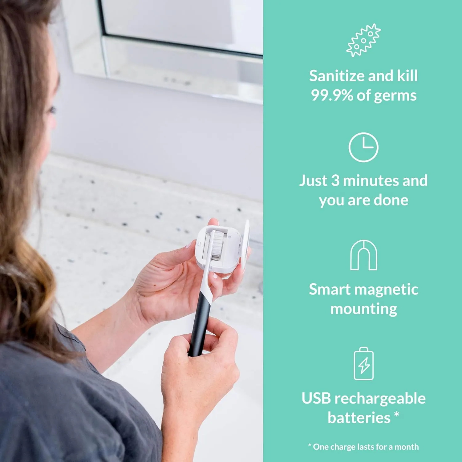 Bril UV-C Toothbrush Sanitizer, Portable Cleaner, Travel Cover, Magnetic Holder, and Rechargeable Case for Any Size Toothbrush, Navy