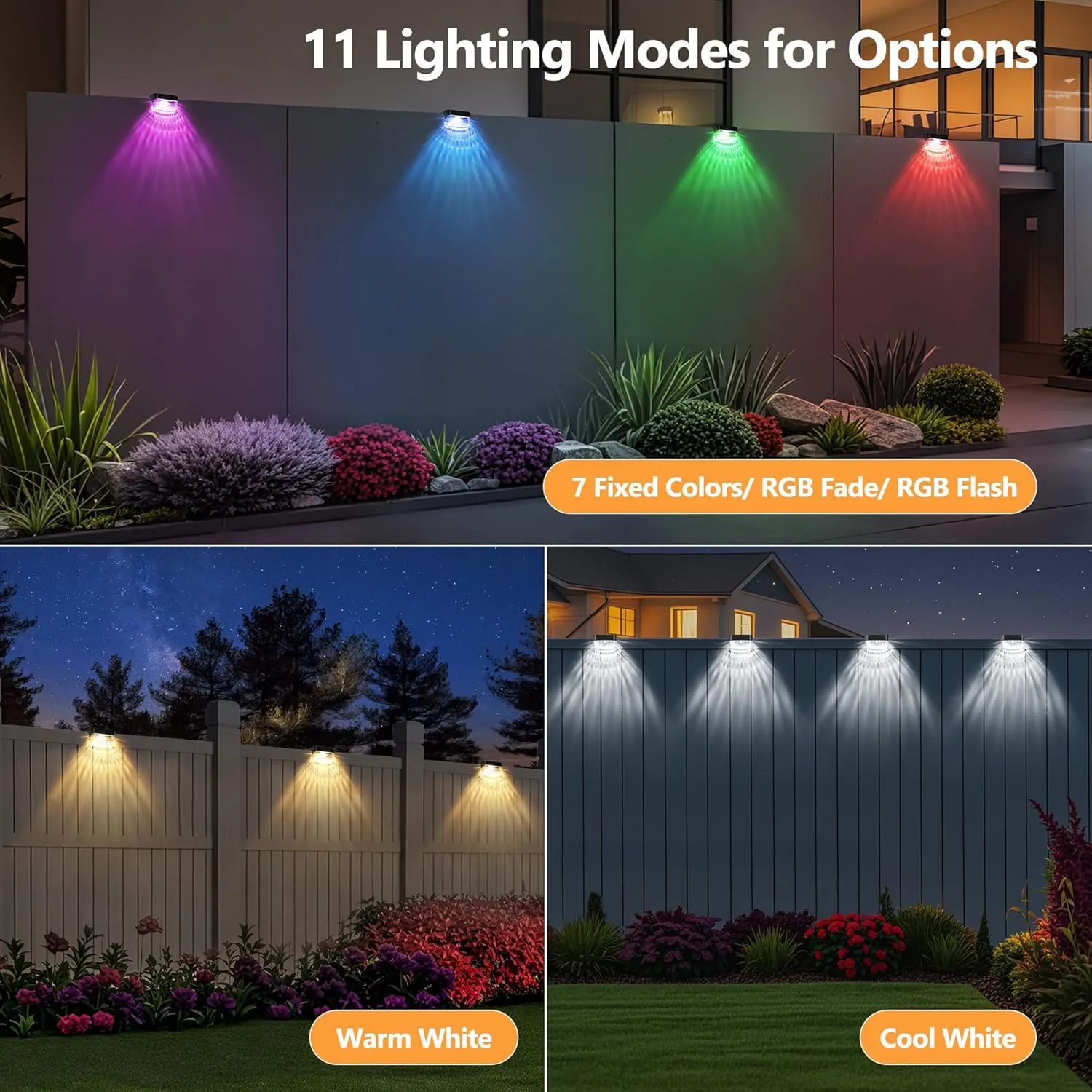 BrizLabs Solar Fence Lights, 12 Pack RGB & Warm White & 11 Colors Changing LED Solar Deck Lights with IP65 Waterproof, Cool White Step Light Outdoor Deck Light for Patio Yard Pool Railing Garden Fence