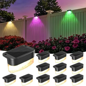 BrizLabs Solar Fence Lights, 12 Pack RGB & Warm White & 11 Colors Changing LED Solar Deck Lights with IP65 Waterproof, Cool White Step Light Outdoor Deck Light for Patio Yard Pool Railing Garden Fence