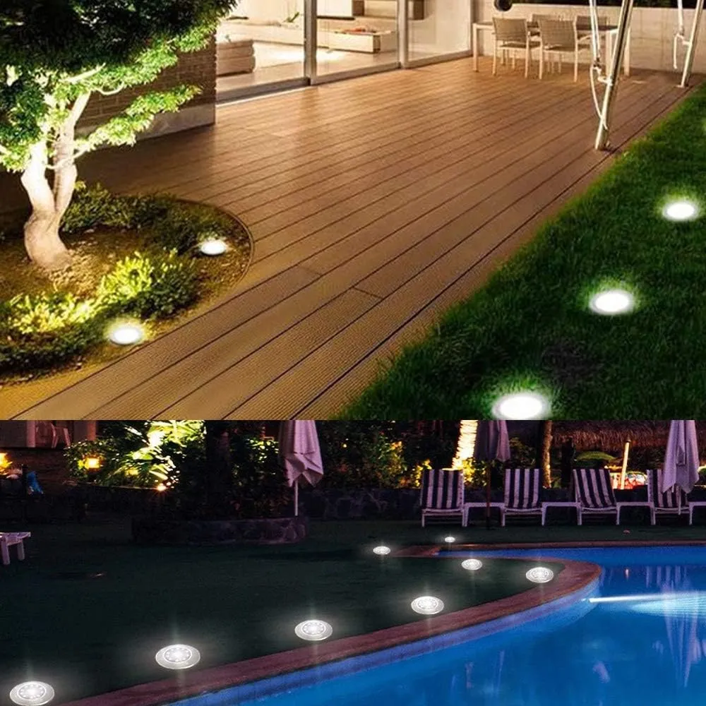 Brizled Solar Ground Lights, 12 Pack 8 LED In-Ground Lights, Waterproof Solar Disk Light Garden Lighting Outdoor Landscape Lighting Disc Light for Pathway Lawn Yard Driveway Walkway, Cool White