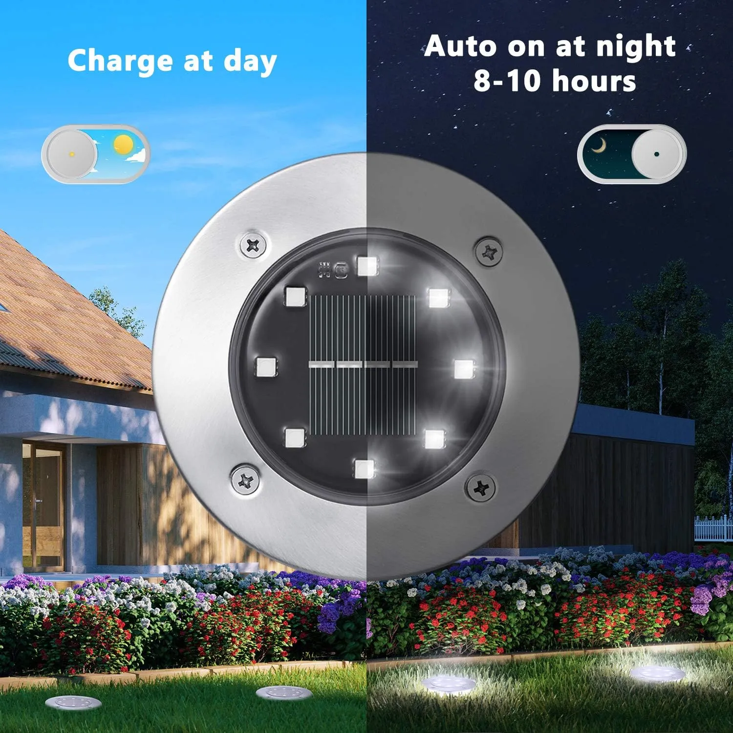Brizled Solar Ground Lights, 12 Pack 8 LED In-Ground Lights, Waterproof Solar Disk Light Garden Lighting Outdoor Landscape Lighting Disc Light for Pathway Lawn Yard Driveway Walkway, Cool White