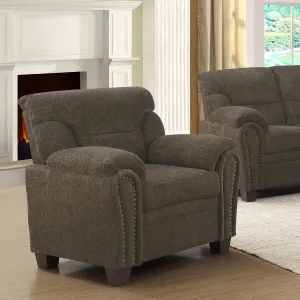 Brown Pillow Top Arm Chair with Plush Seating and Nailhead Trim, Traditional Design for Living Spaces