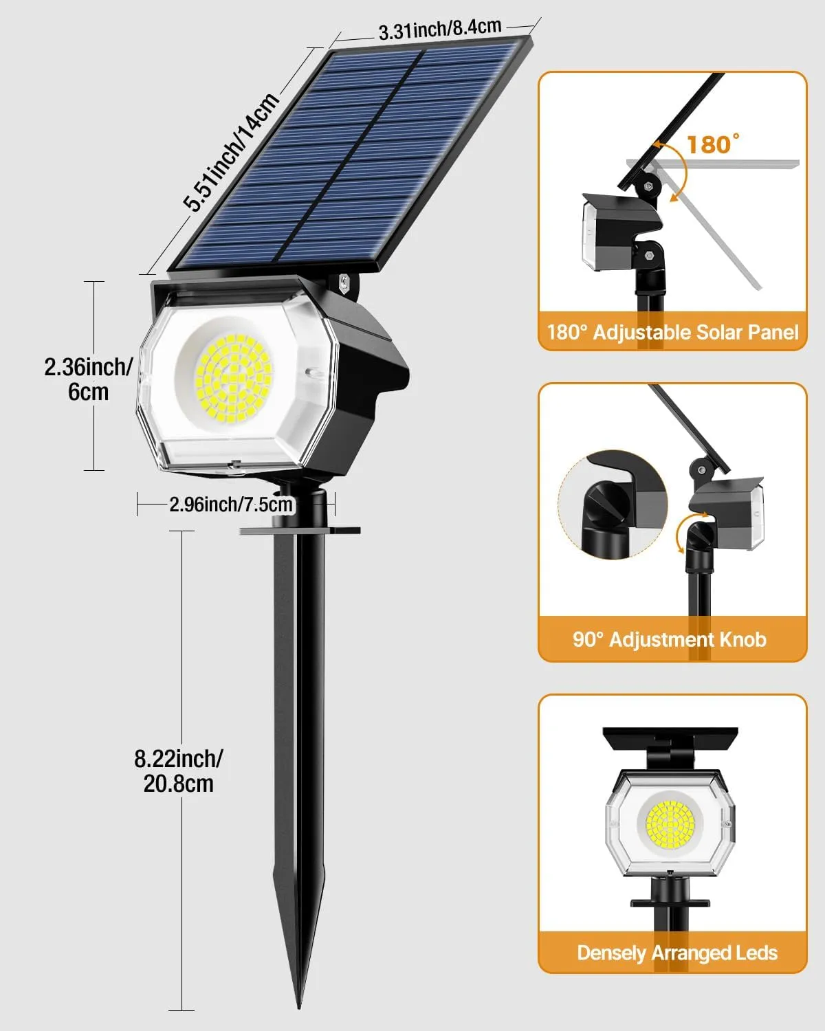 btfarm 8 Pack Solar Lights Outdoor Waterproof IP65, 52 LED Spot Lights, 3 Modes Spotlights, Uplights Landscape Lighting Outside for Yard Garden Tree Pathway (Warm White)