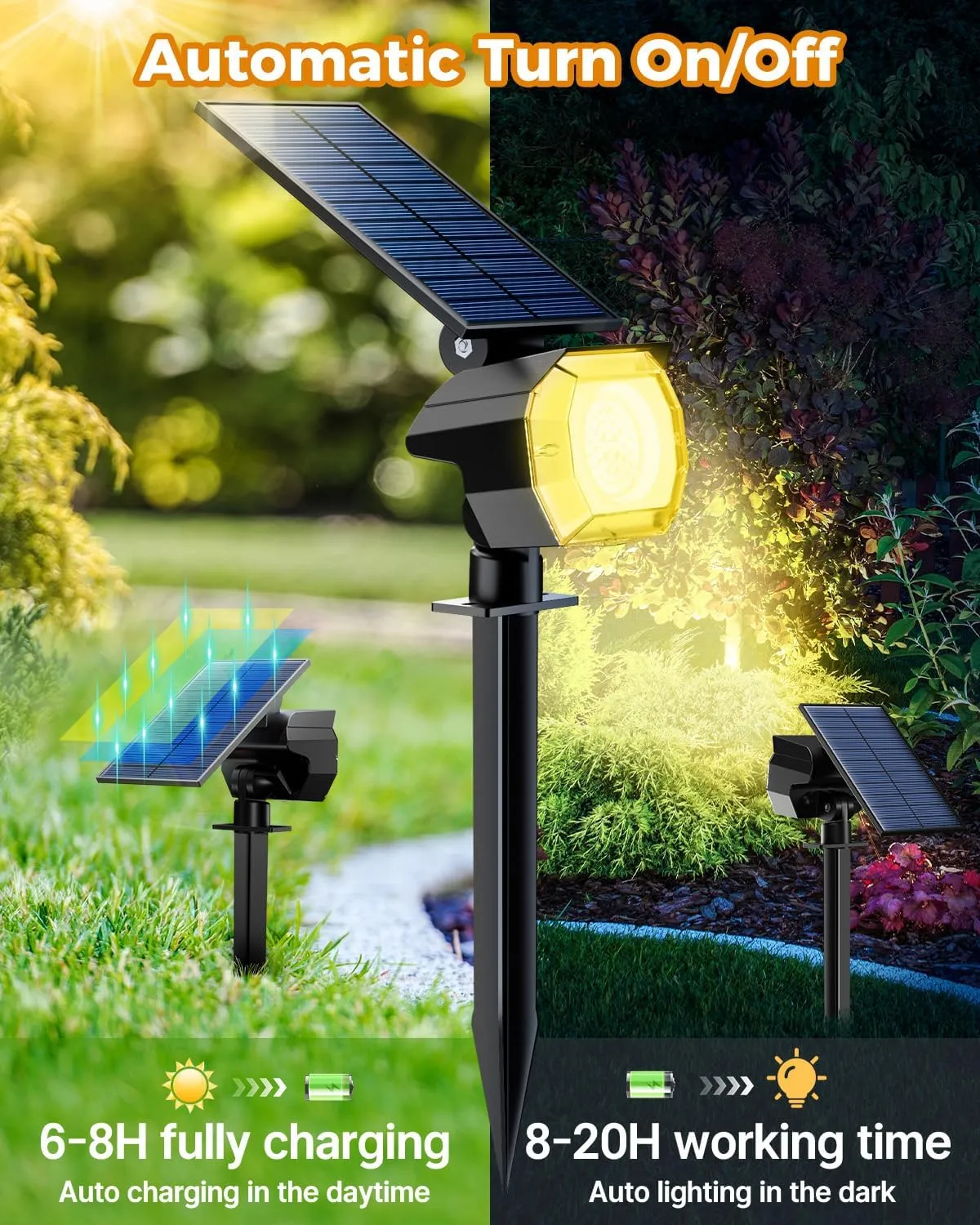 btfarm 8 Pack Solar Lights Outdoor Waterproof IP65, 52 LED Spot Lights, 3 Modes Spotlights, Uplights Landscape Lighting Outside for Yard Garden Tree Pathway (Warm White)