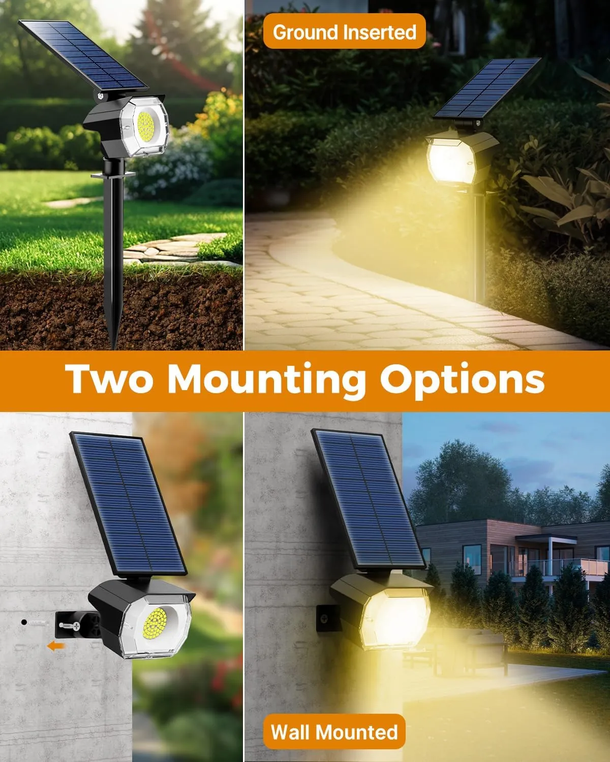 btfarm 8 Pack Solar Lights Outdoor Waterproof IP65, 52 LED Spot Lights, 3 Modes Spotlights, Uplights Landscape Lighting Outside for Yard Garden Tree Pathway (Warm White)