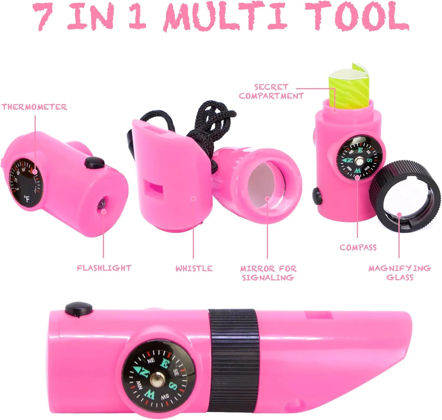 Bug Hunting Kit, Pink Vest, Hat, Binoculars, Lg. Net, Bug Container, Whistle, Flashlight, Magnifier, Thermostat, Compass, Tweezers