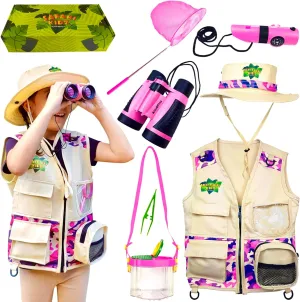 Bug Hunting Kit, Pink Vest, Hat, Binoculars, Lg. Net, Bug Container, Whistle, Flashlight, Magnifier, Thermostat, Compass, Tweezers