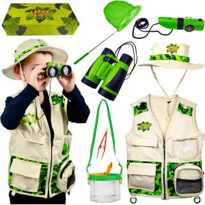 Bug Hunting Kit, Vest, Hat, Binoculars, Lg. Net, Bug Container, Whistle, Flashlight, Magnifier, Thermostat, Compass (Green)