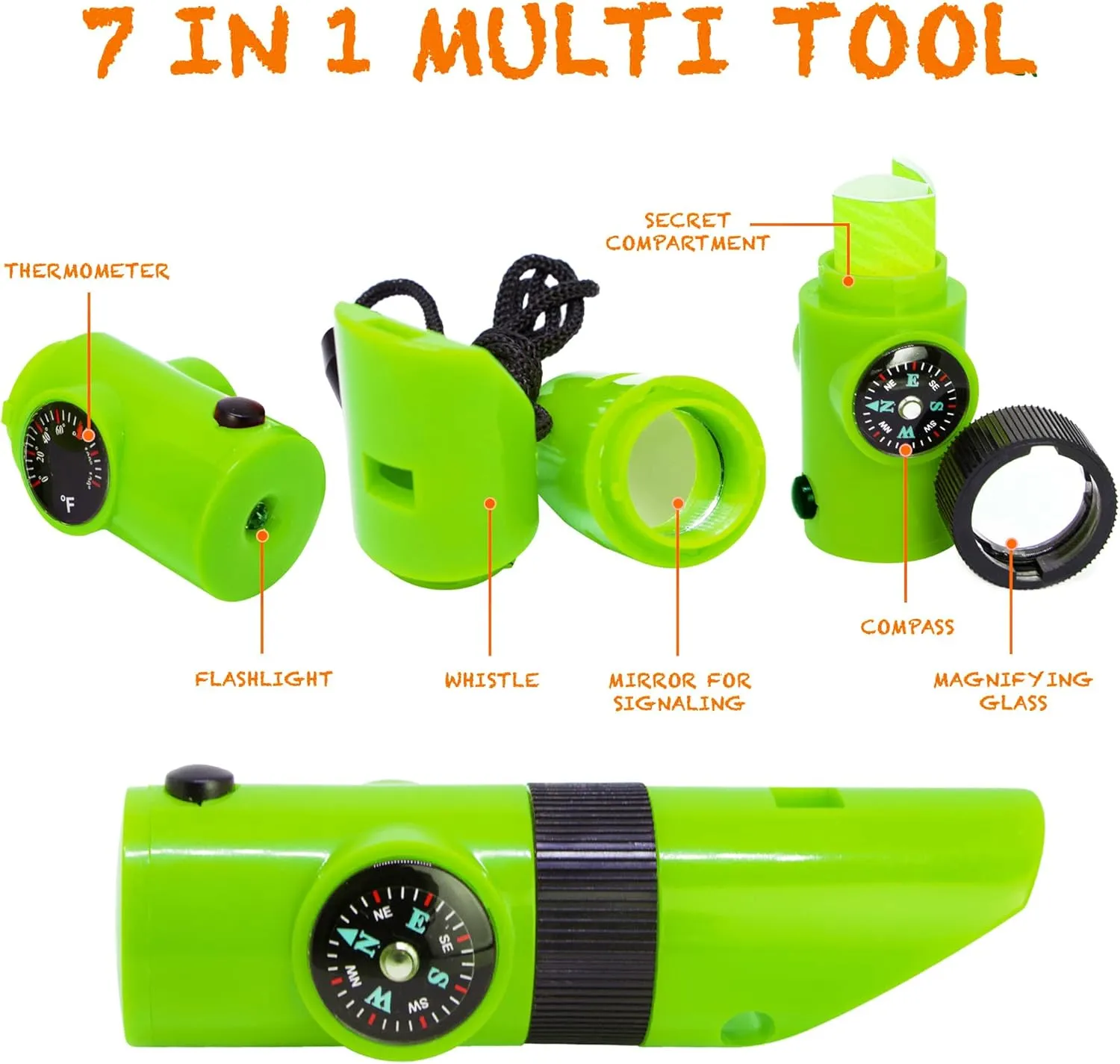 Bug Hunting Kit, Vest, Hat, Binoculars, Lg. Net, Bug Container, Whistle, Flashlight, Magnifier, Thermostat, Compass (Green)