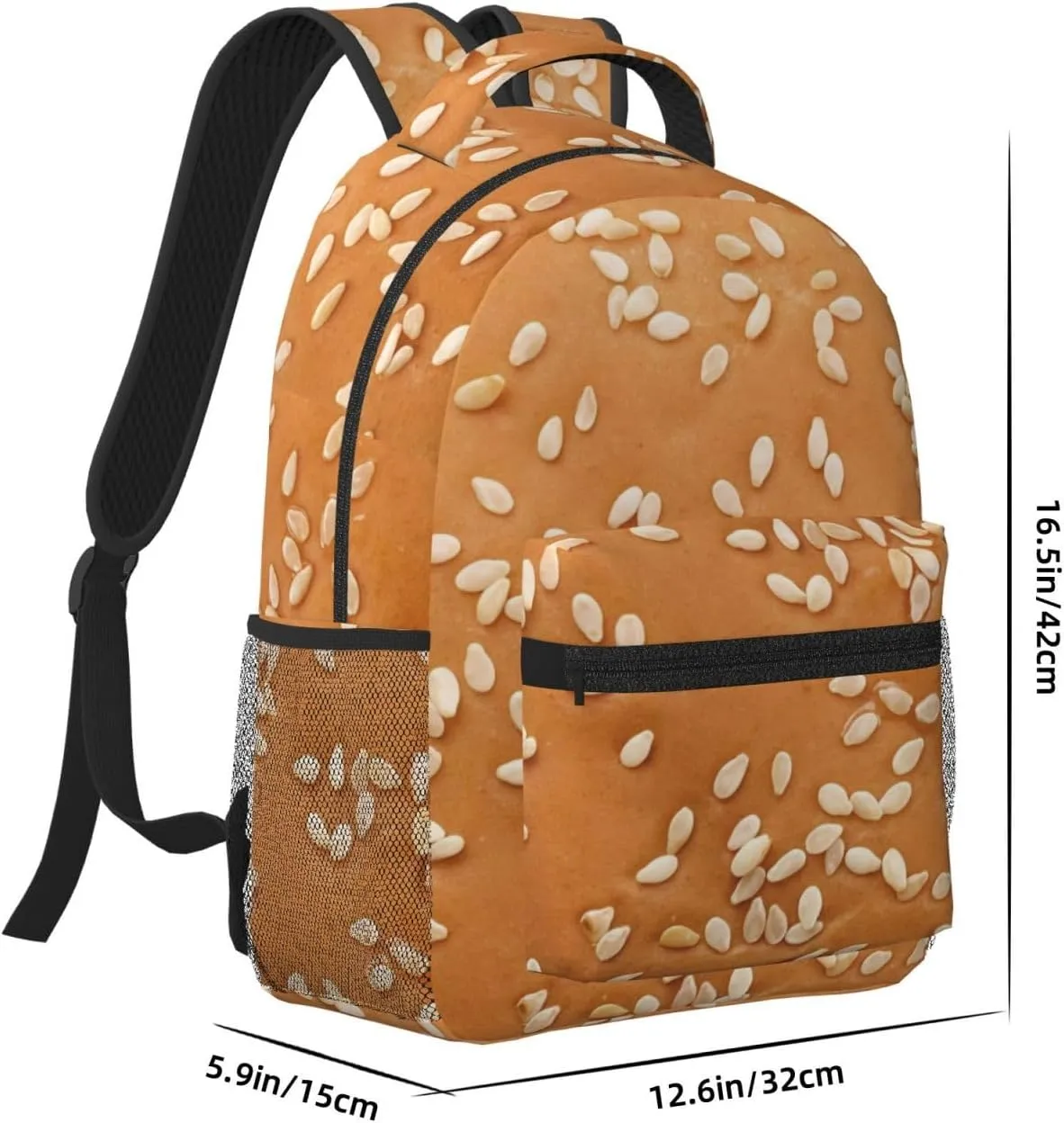 Burger Bun Backpack Funny Food Laptop Bookbag Travel Daypack Lightweight Durable Bag For Women Men