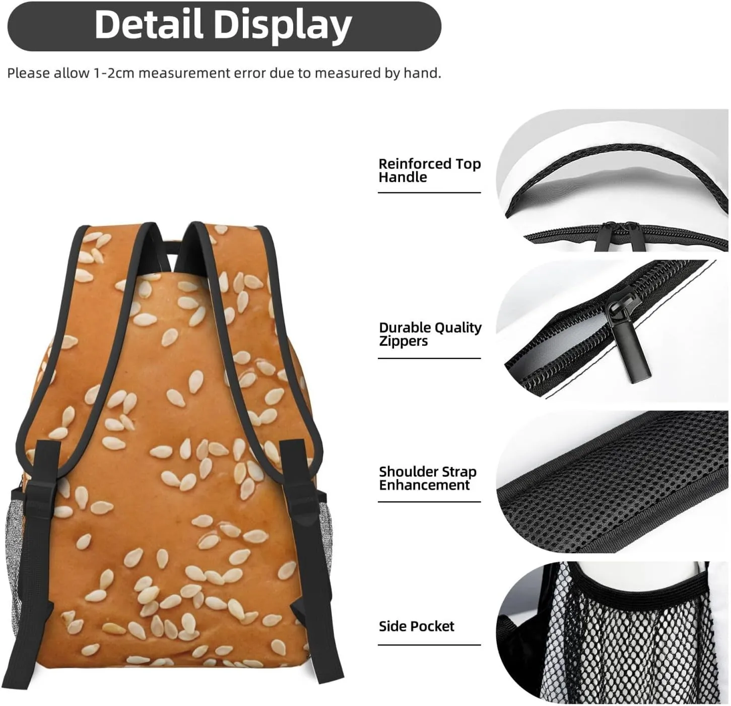 Burger Bun Backpack Funny Food Laptop Bookbag Travel Daypack Lightweight Durable Bag For Women Men