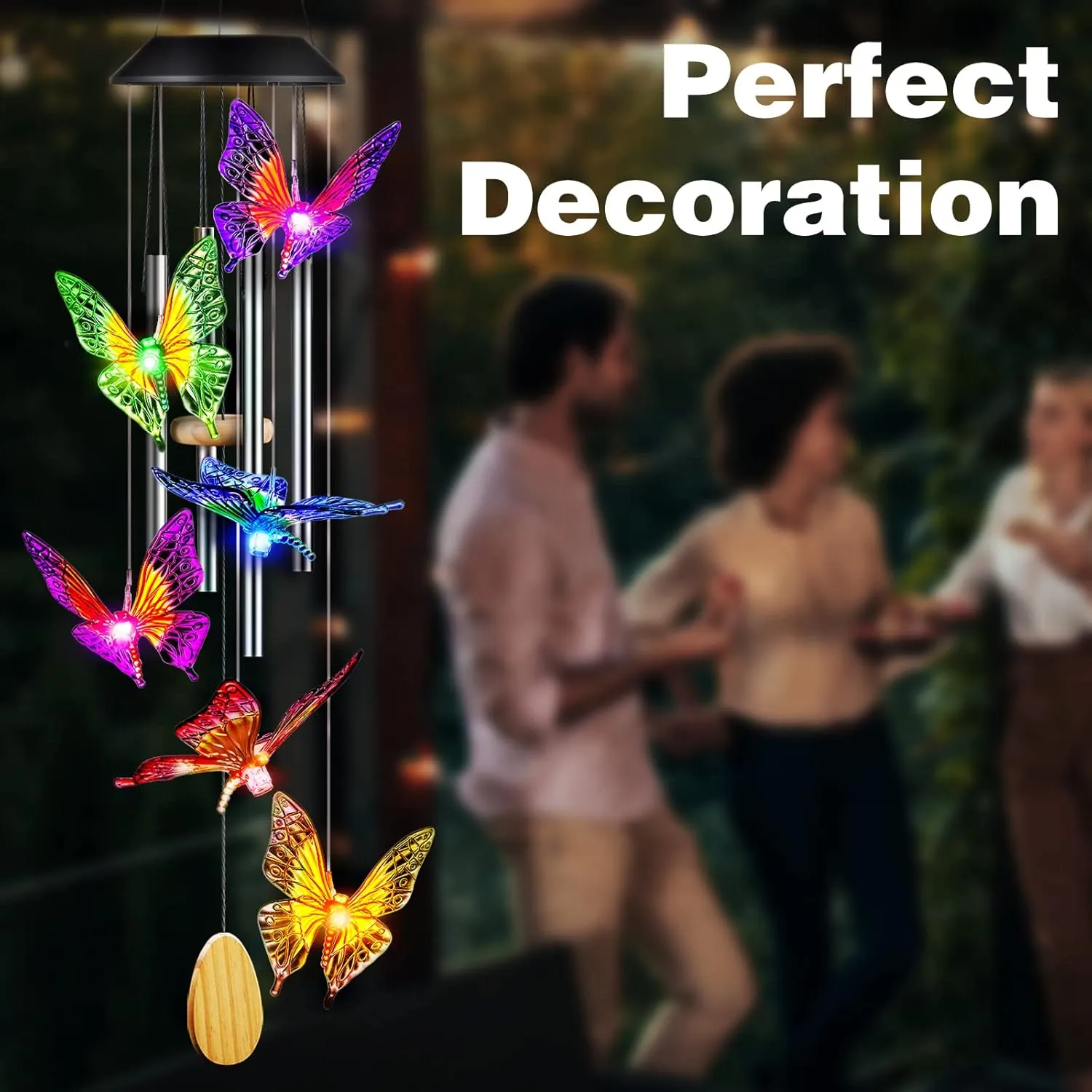 Butterfly Solar Wind Chimes with Aluminum Tubes - Color Changing Wind Chimes for Outside - Thanksgiving Gift