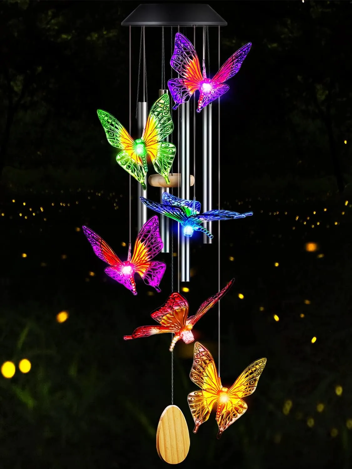 Butterfly Solar Wind Chimes with Aluminum Tubes - Color Changing Wind Chimes for Outside - Thanksgiving Gift