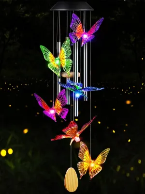 Butterfly Solar Wind Chimes with Aluminum Tubes - Color Changing Wind Chimes for Outside - Thanksgiving Gift