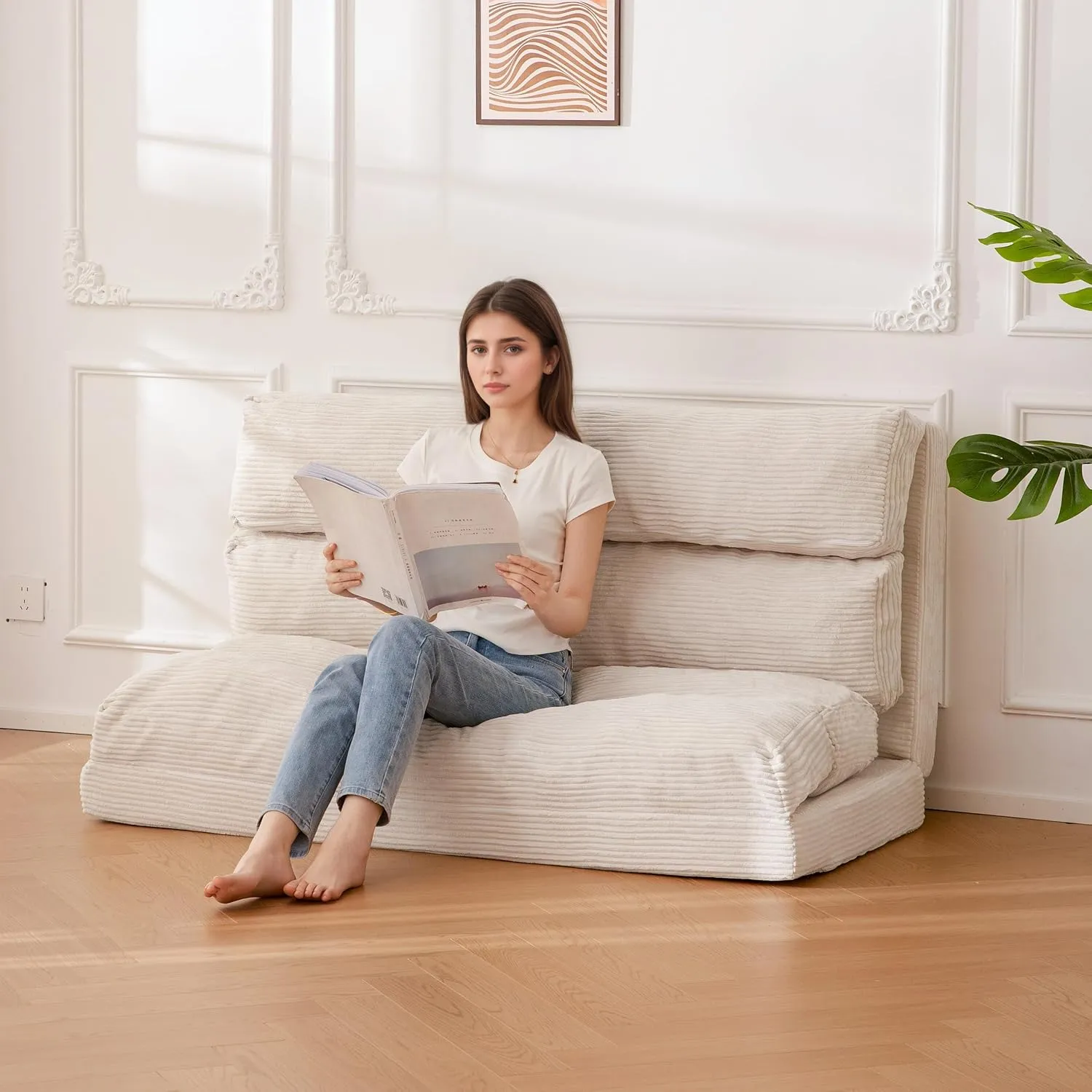 BYBYME Giant Bean Bag Chair & Bed – Foldable Bean Bag Couch for Adults with Removable Faux Fur Cover for Living Room, Bedroom