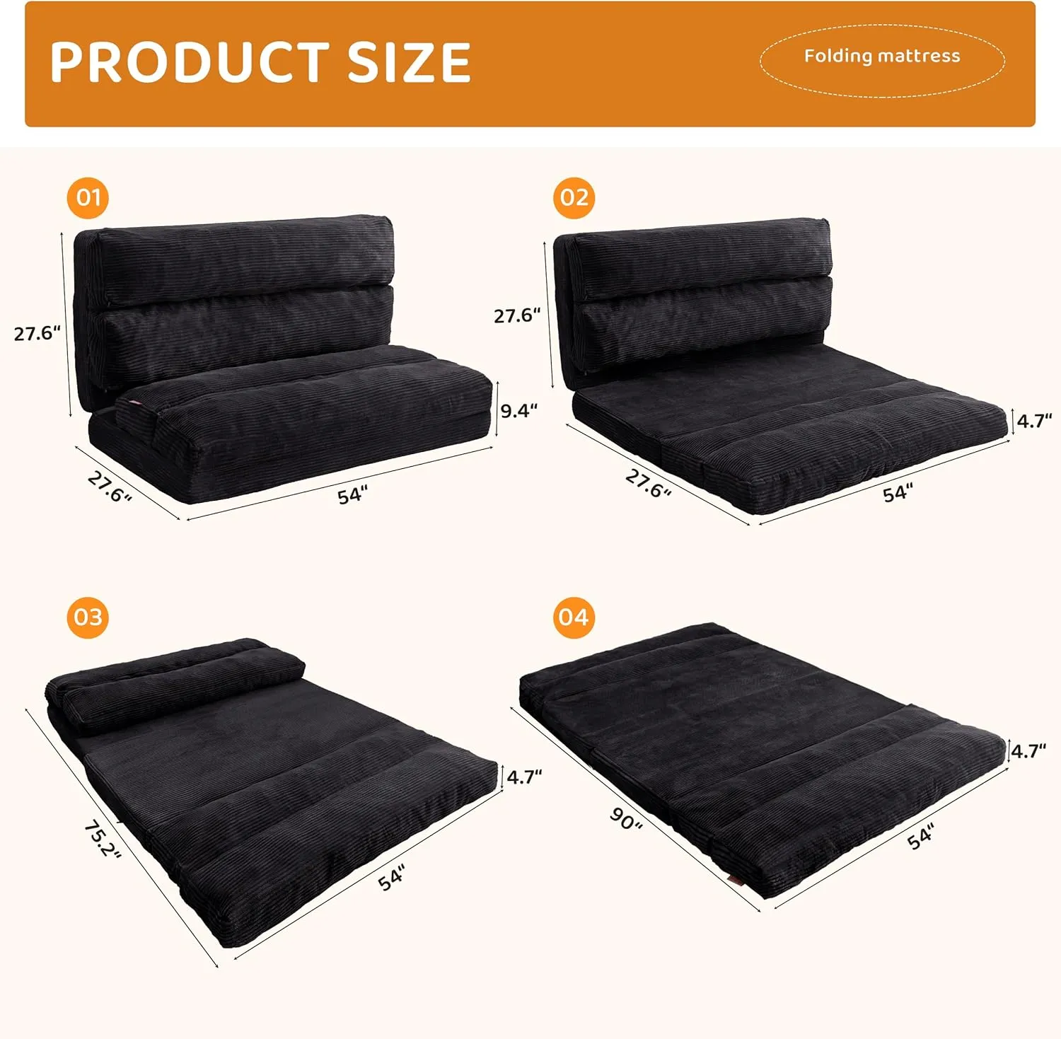BYBYME Giant Bean Bag Chair & Bed – Foldable Bean Bag Couch for Adults with Removable Faux Fur Cover for Living Room, Bedroom