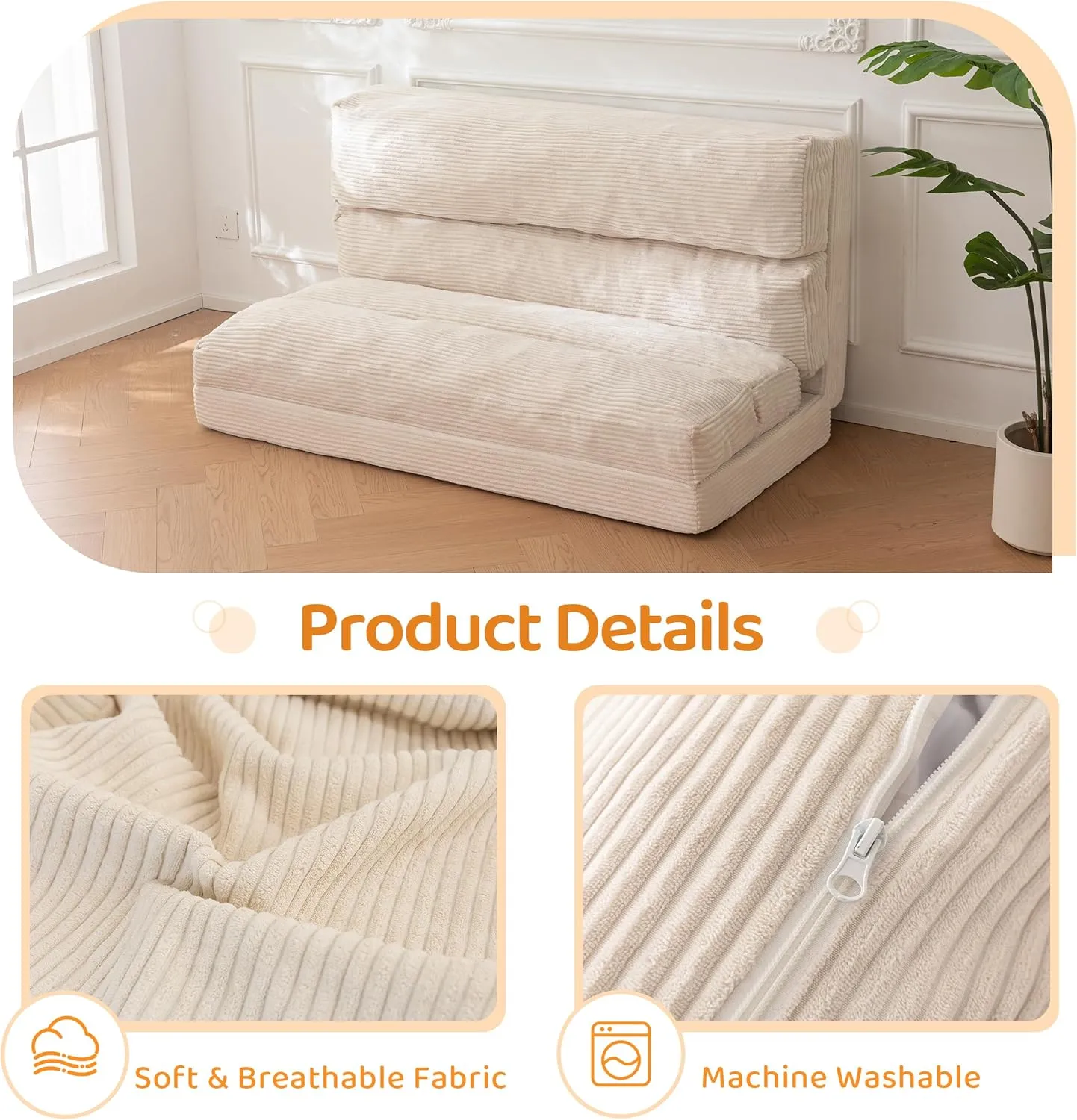 BYBYME Giant Bean Bag Chair & Bed – Foldable Bean Bag Couch for Adults with Removable Faux Fur Cover for Living Room, Bedroom