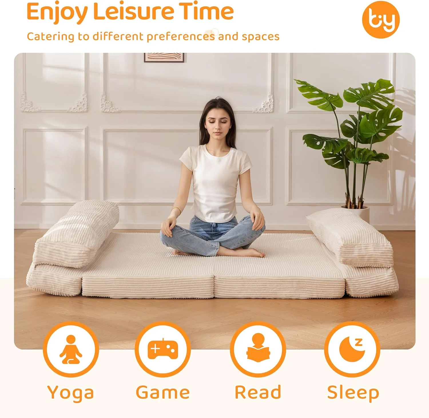 BYBYME Giant Bean Bag Chair & Bed – Foldable Bean Bag Couch for Adults with Removable Faux Fur Cover for Living Room, Bedroom