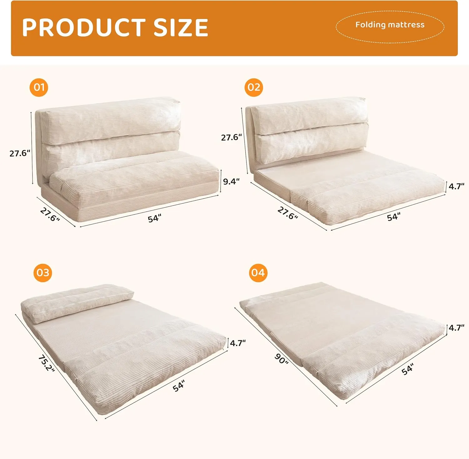 BYBYME Giant Bean Bag Chair & Bed – Foldable Bean Bag Couch for Adults with Removable Faux Fur Cover for Living Room, Bedroom
