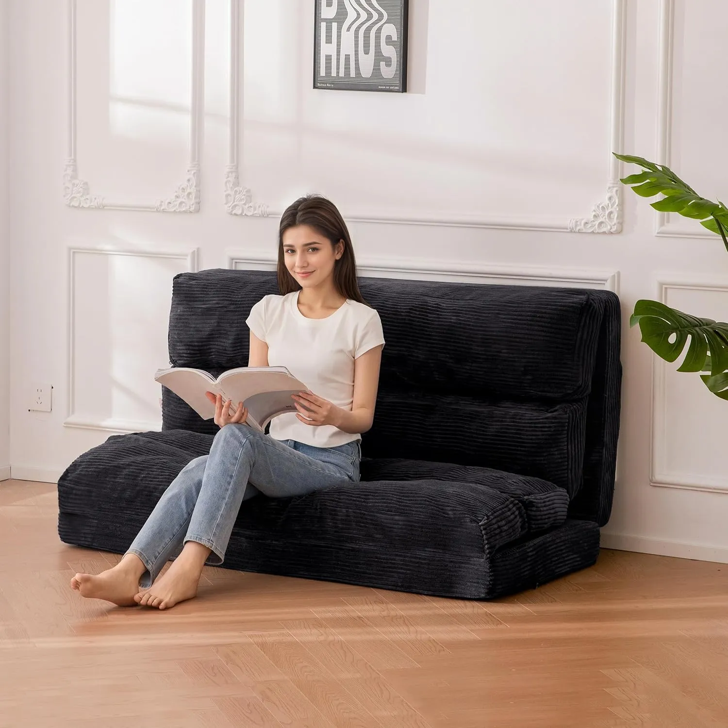 BYBYME Giant Bean Bag Chair & Bed – Foldable Bean Bag Couch for Adults with Removable Faux Fur Cover for Living Room, Bedroom