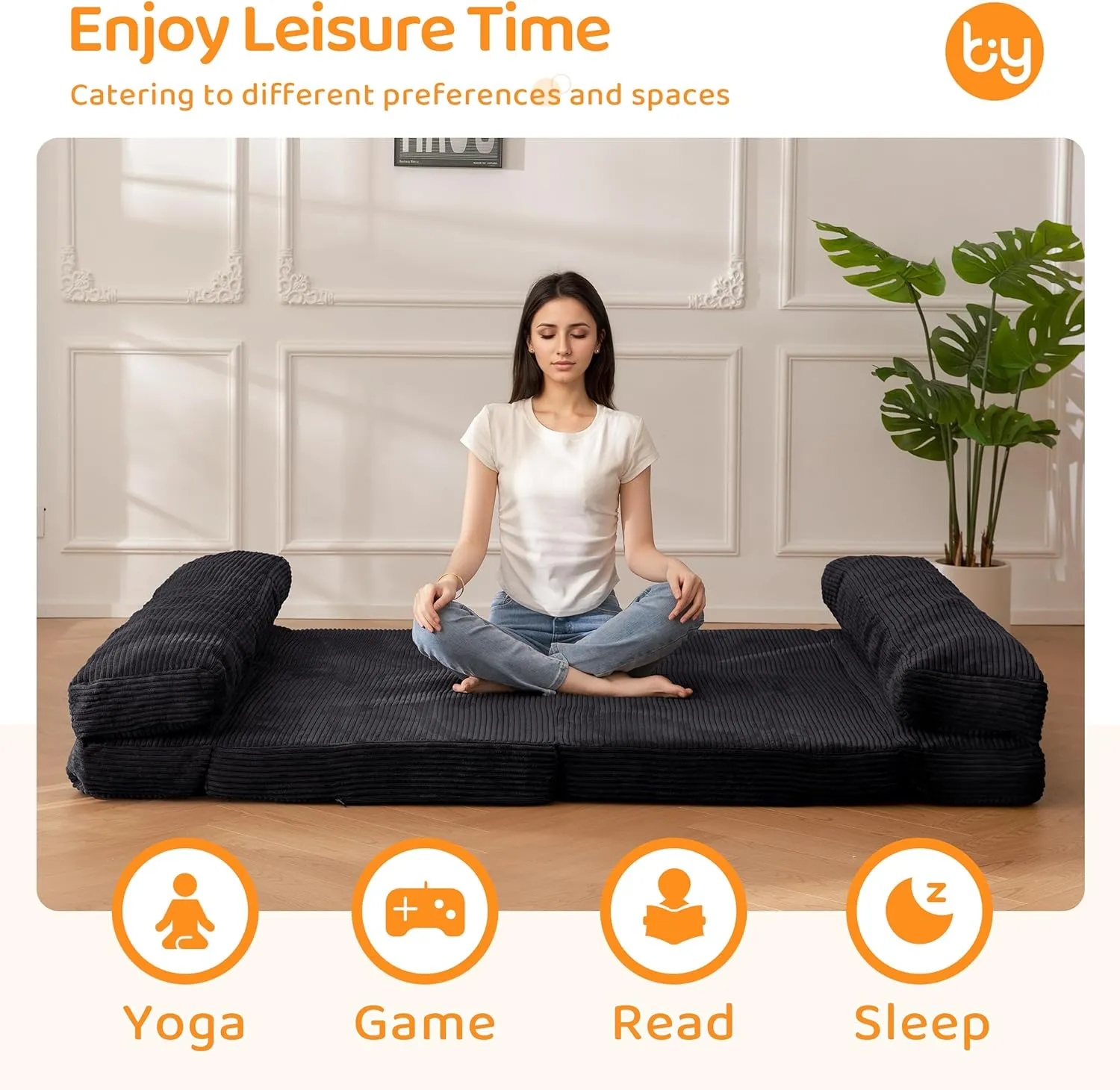 BYBYME Giant Bean Bag Chair & Bed – Foldable Bean Bag Couch for Adults with Removable Faux Fur Cover for Living Room, Bedroom
