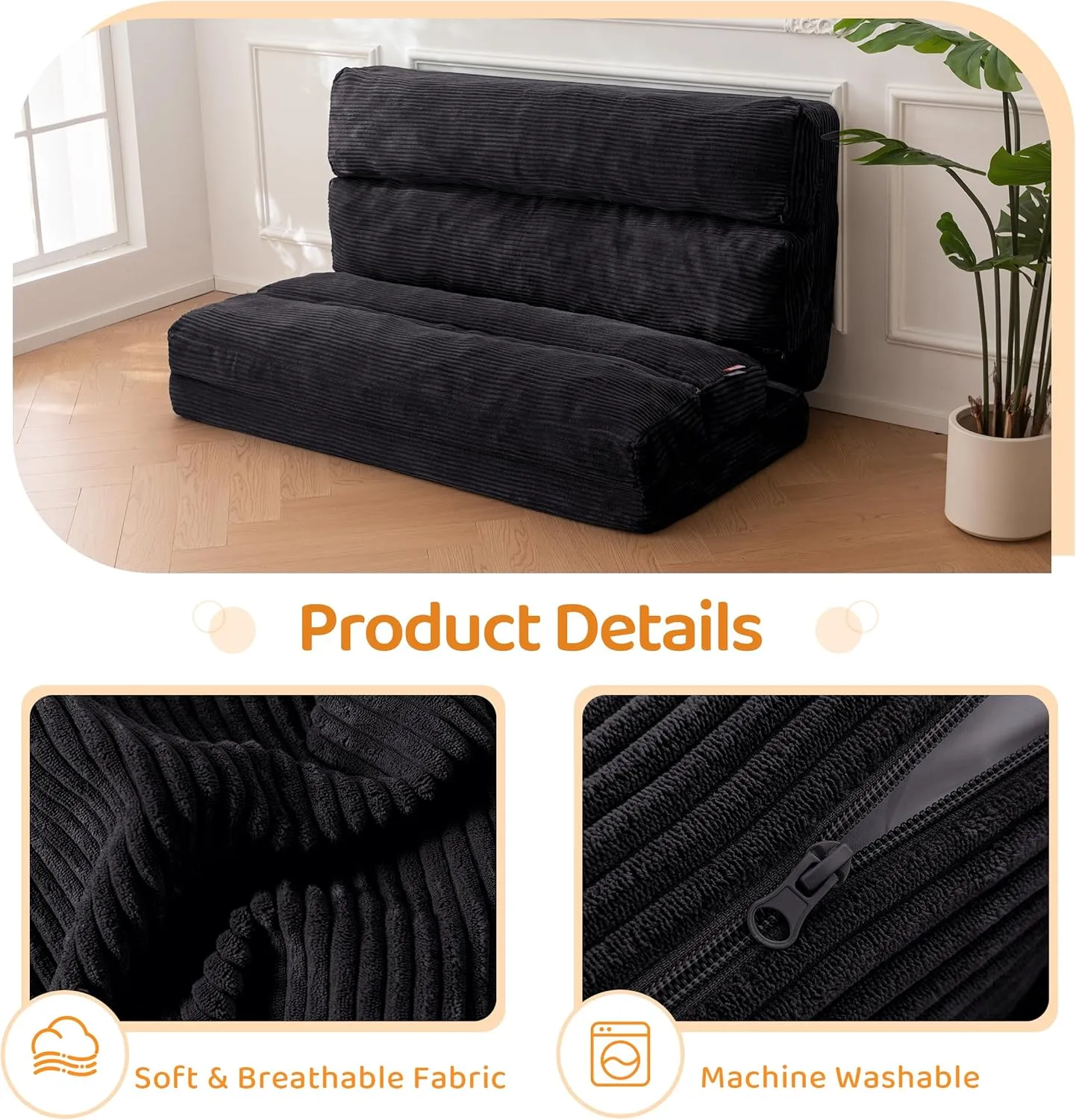 BYBYME Giant Bean Bag Chair & Bed – Foldable Bean Bag Couch for Adults with Removable Faux Fur Cover for Living Room, Bedroom