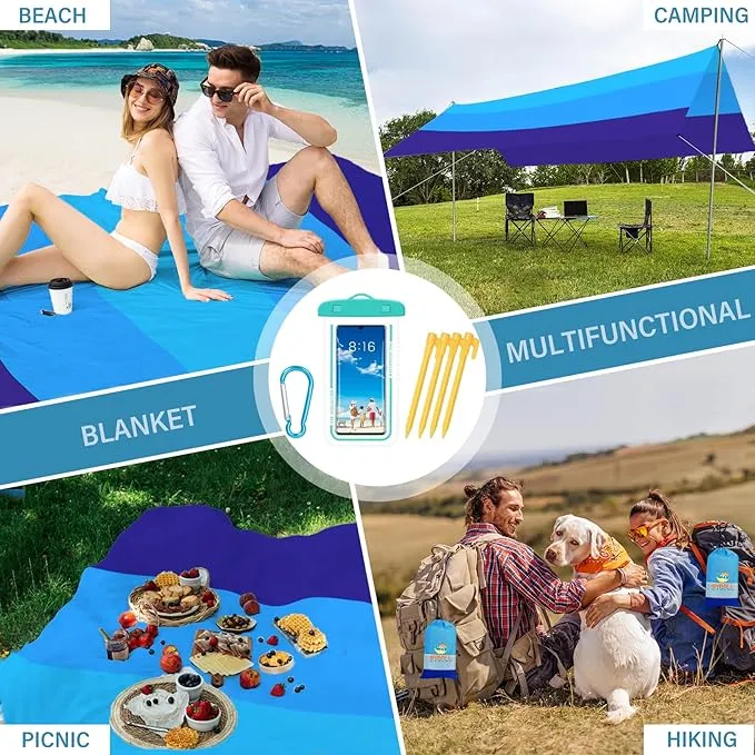 BYDOLL Beach Blanket Sandproof Waterproof 78''×81'' 1-4 Adults Compact Lightweight Oversized Beach Blanket Large Picnic Mat Beach Blanket for Travel Camping Hiking Picnic