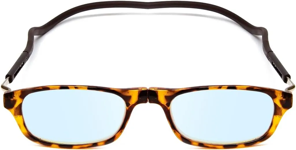 Calabria Snap Magnetic Bridge Front Connect L-XL Reading Glasses Clear or Blue Light Lens Men Women Around Neck Hang Readers