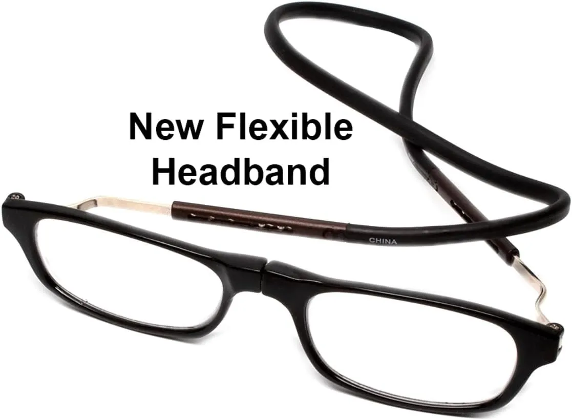 Calabria Snap Magnetic Bridge Front Connect L-XL Reading Glasses Clear or Blue Light Lens Men Women Around Neck Hang Readers