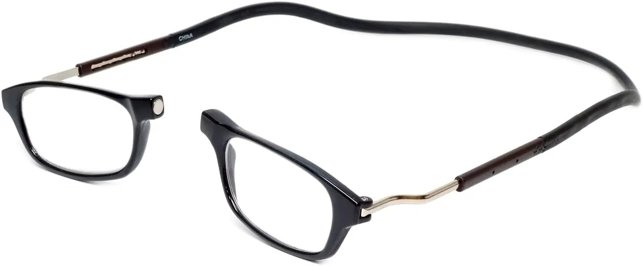 Calabria Snap Magnetic Bridge Front Connect L-XL Reading Glasses Clear or Blue Light Lens Men Women Around Neck Hang Readers