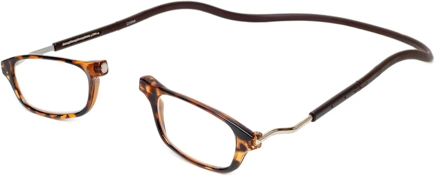 Calabria Snap Magnetic Bridge Front Connect L-XL Reading Glasses Clear or Blue Light Lens Men Women Around Neck Hang Readers